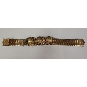Vintage Accessory Accent NYC Gold Tone Lucky Elephant Scales Flex Belt 1990